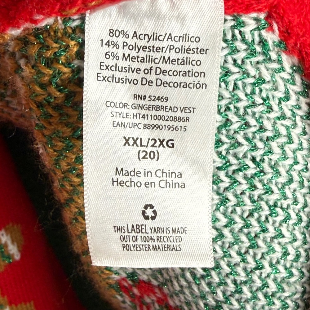 Cute Ugly Christmas Sweater Long Vest
Gingerbread Man Candy Cane Jingle Bells 2X - Picture 6 of 7